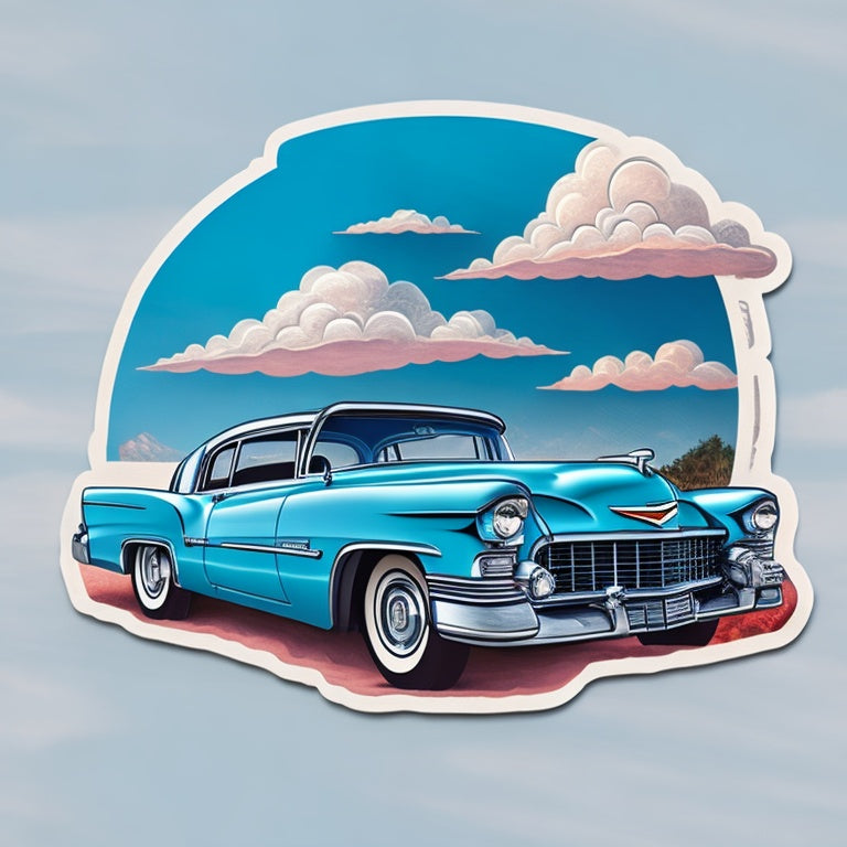 Retro Blue Car with Clouds Sticker