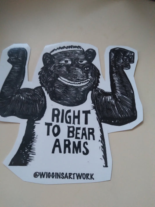 Right to bear Arms sticker linocut bear jokes dad jokes puns 2nd amendment freedom animals forest design graphic artwork