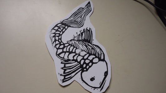 Koi Fish Linocut Sticker