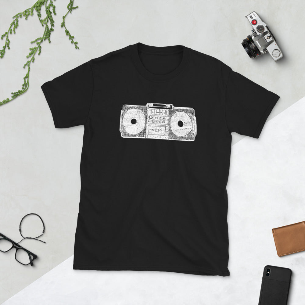 Boombox white ink Short-Sleeve Unisex T-Shirt