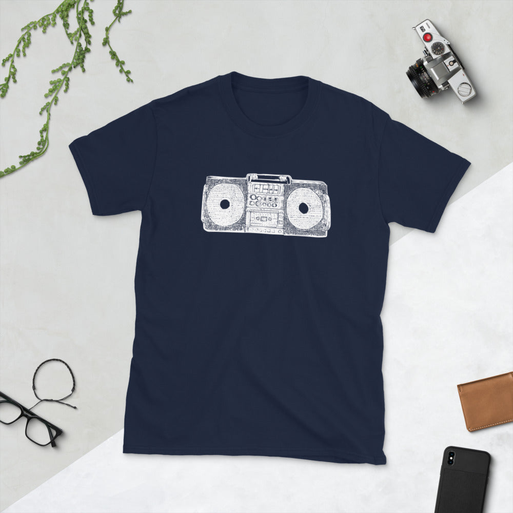 Boombox white ink Short-Sleeve Unisex T-Shirt